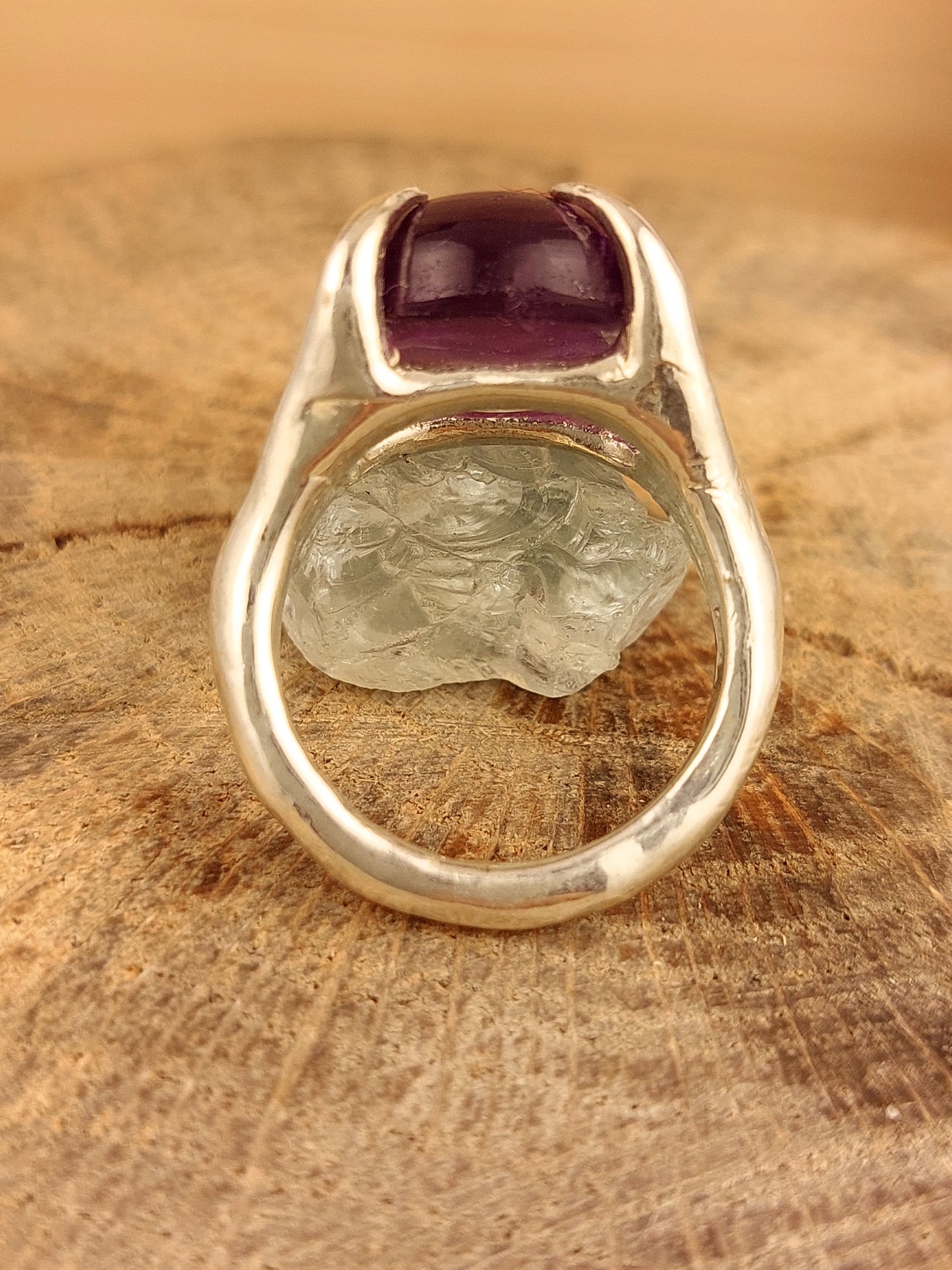 Anello "Radici" con Ametista Tonda Cabochon
