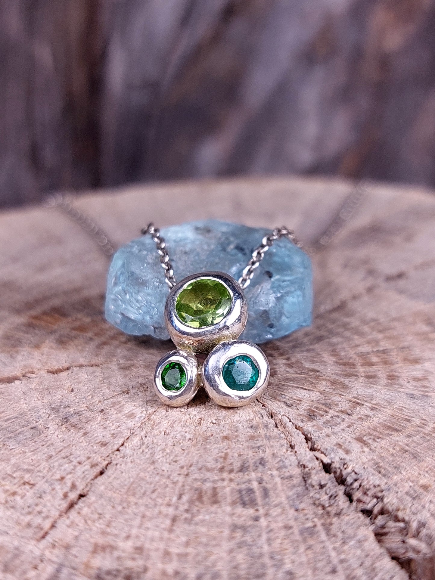 "Ciottoli" In argento con Peridoto, Smeraldo e Diopside