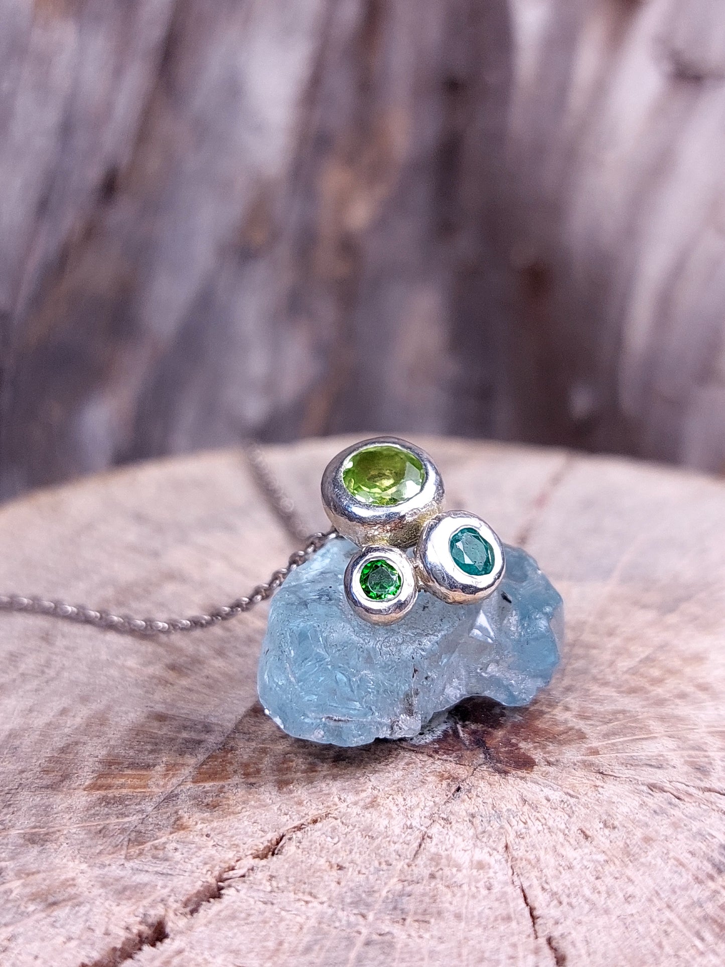 "Ciottoli" In argento con Peridoto, Smeraldo e Diopside