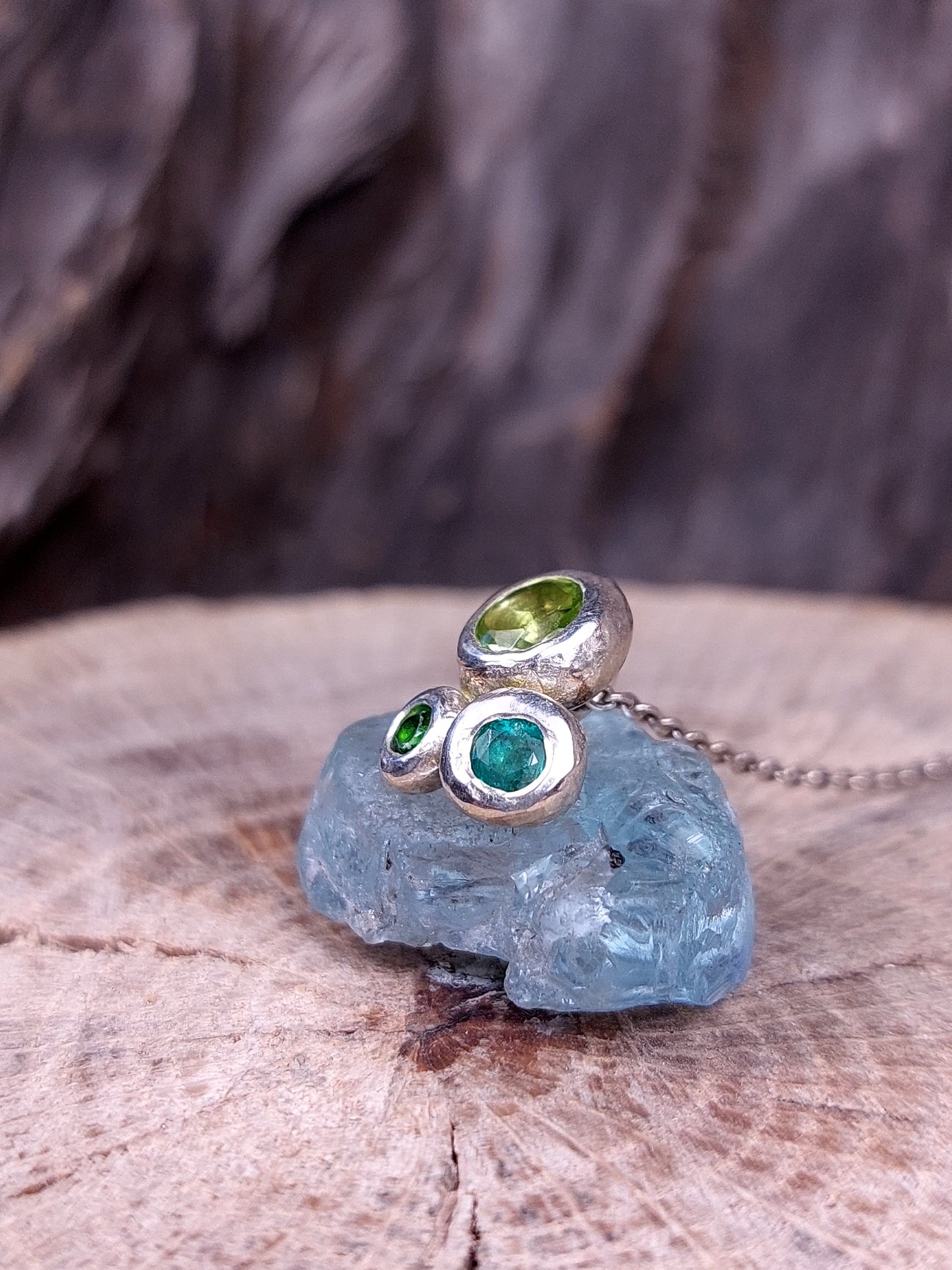 "Ciottoli" In argento con Peridoto, Smeraldo e Diopside