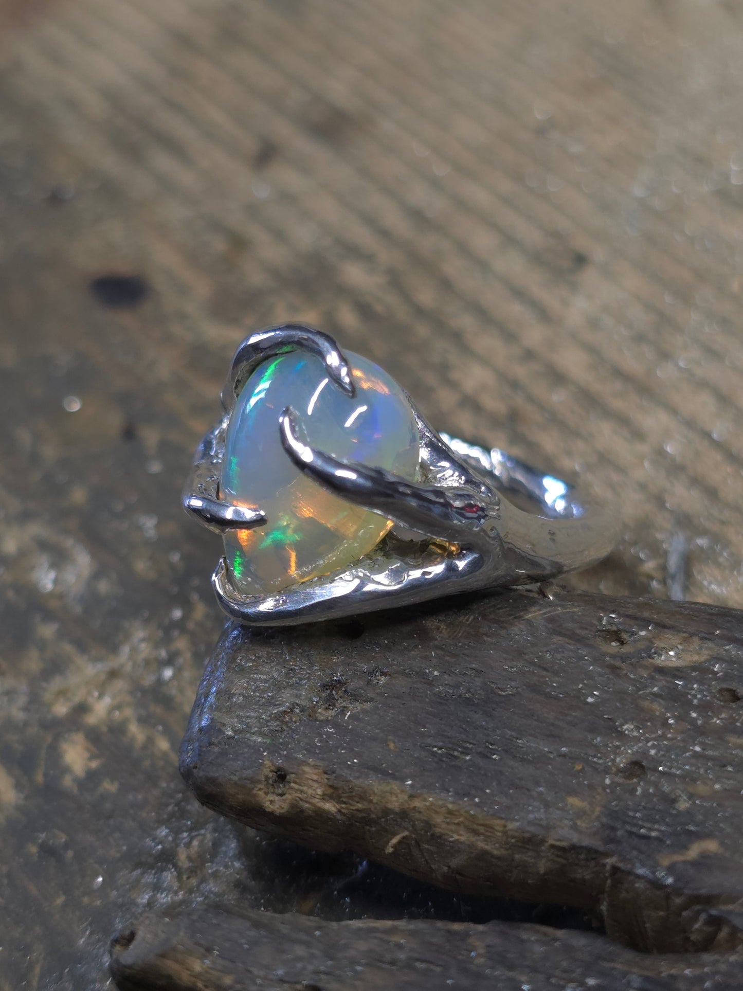 "Branches and Roots" Torchon Ring with Ethiopian Opal