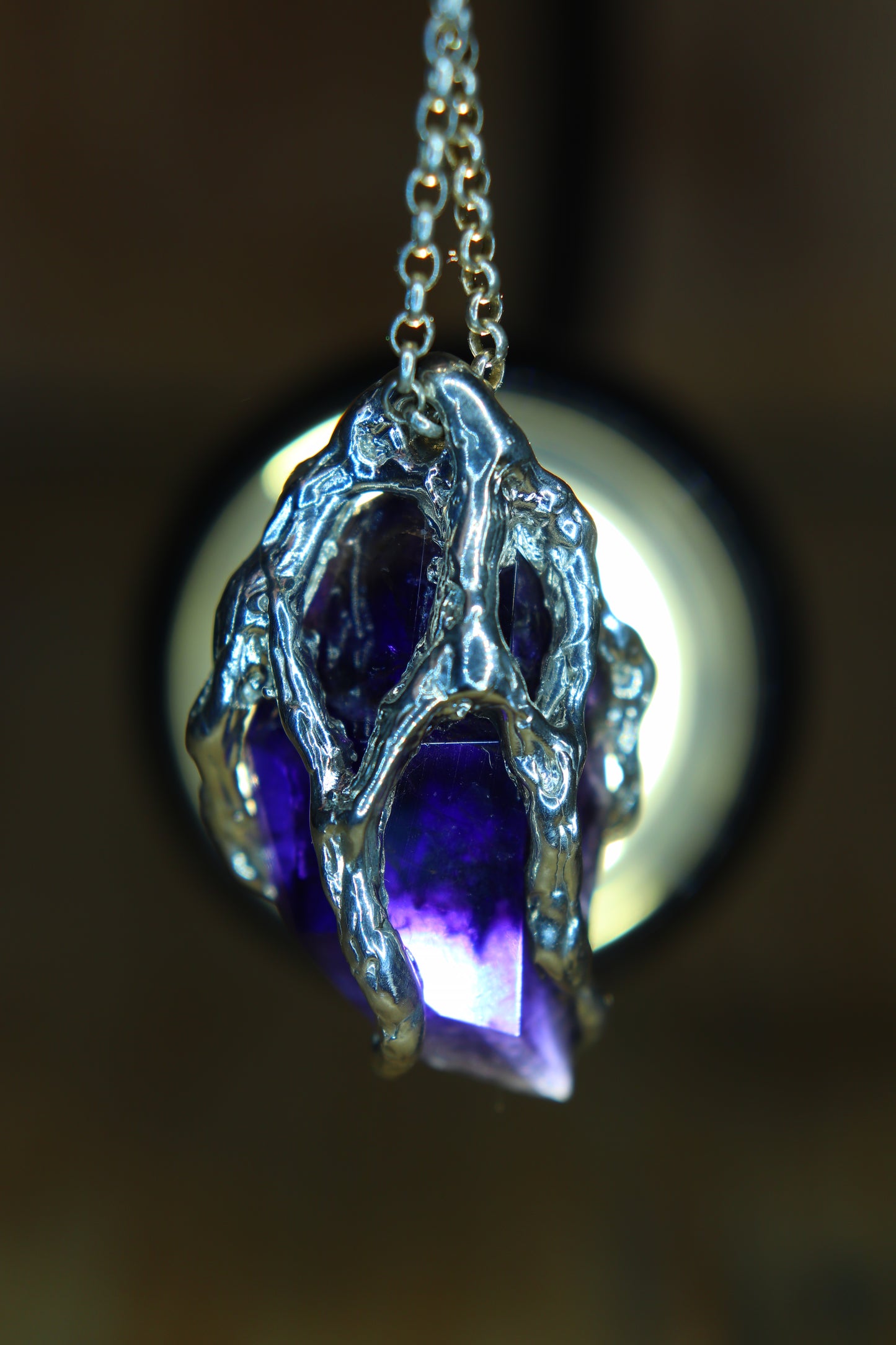 "Roots" Pendant in Silver with Partially Faceted Iolite