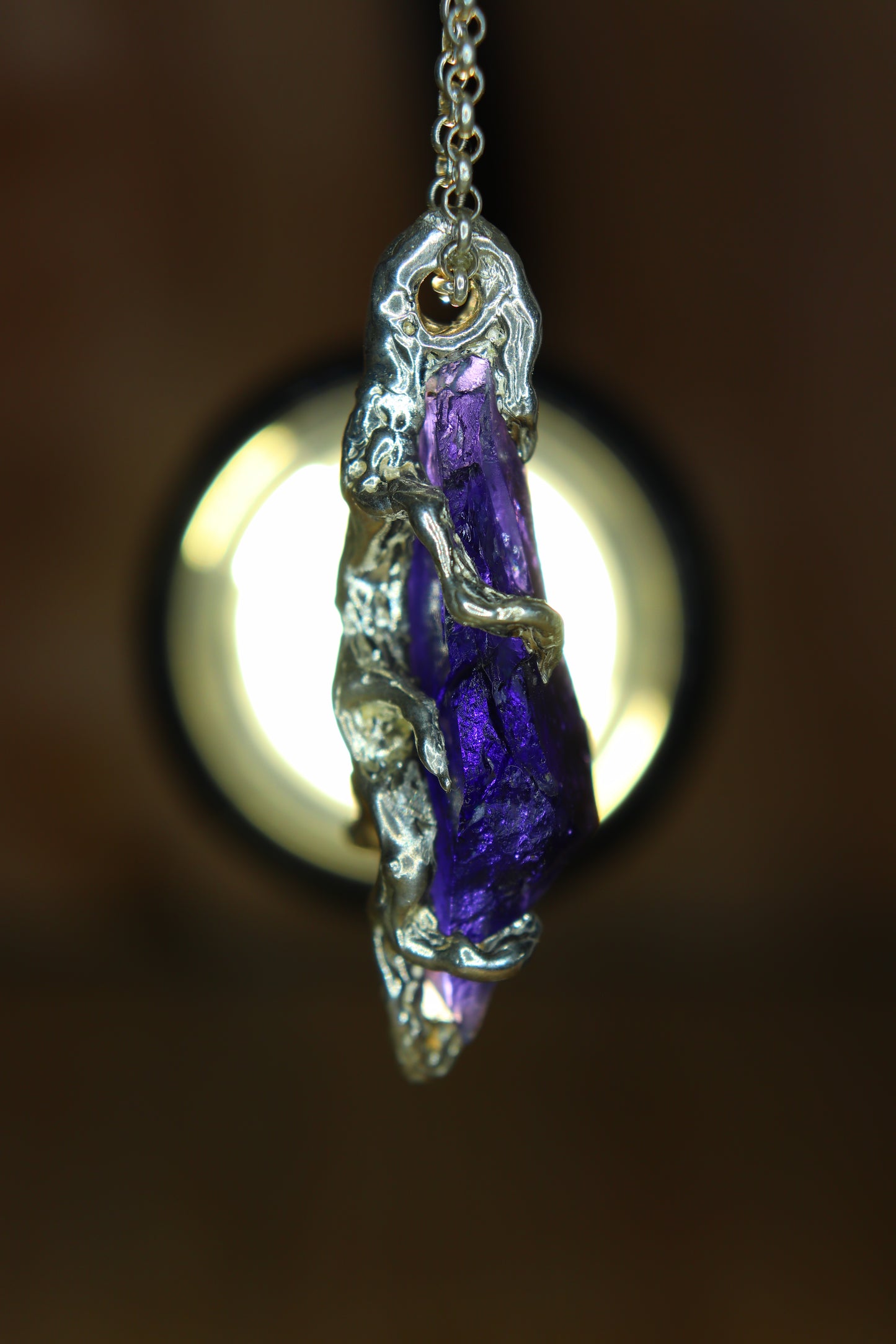 "Roots" Pendant in Silver with Partially Faceted Iolite