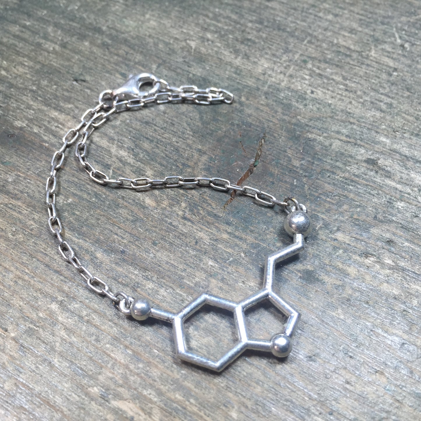 Serotonin Molecule Necklace in Silver and Precious Stones
