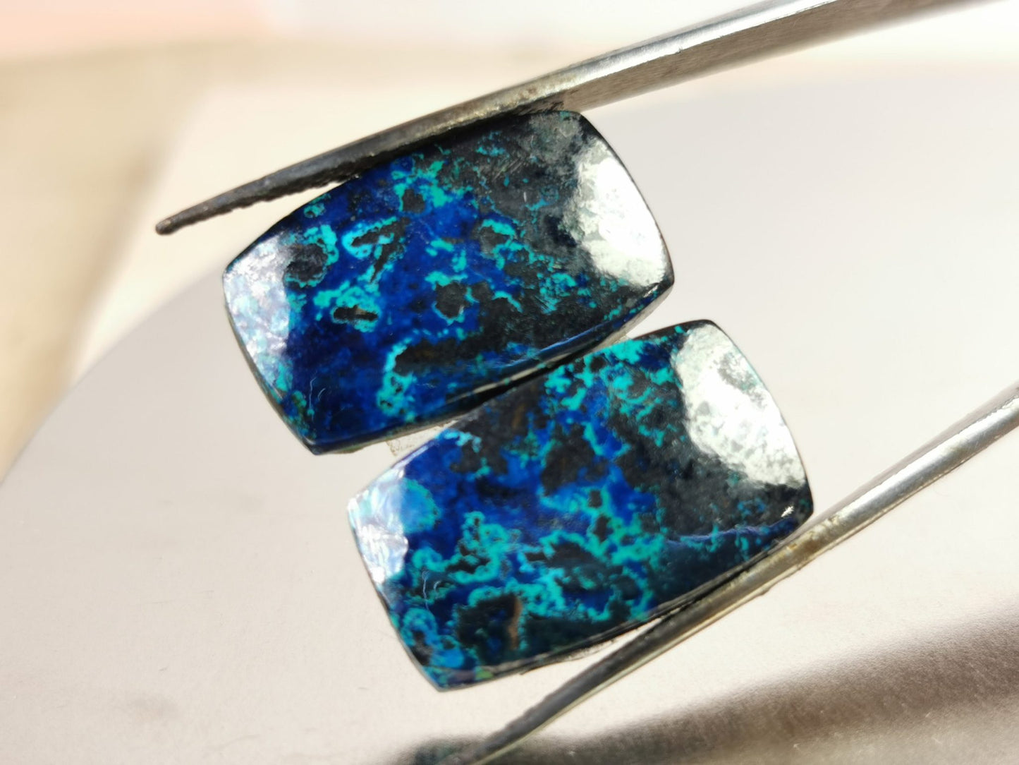 Coppia di Azzurro-Malachiti taglio cuscino cabochon 26,35 ct