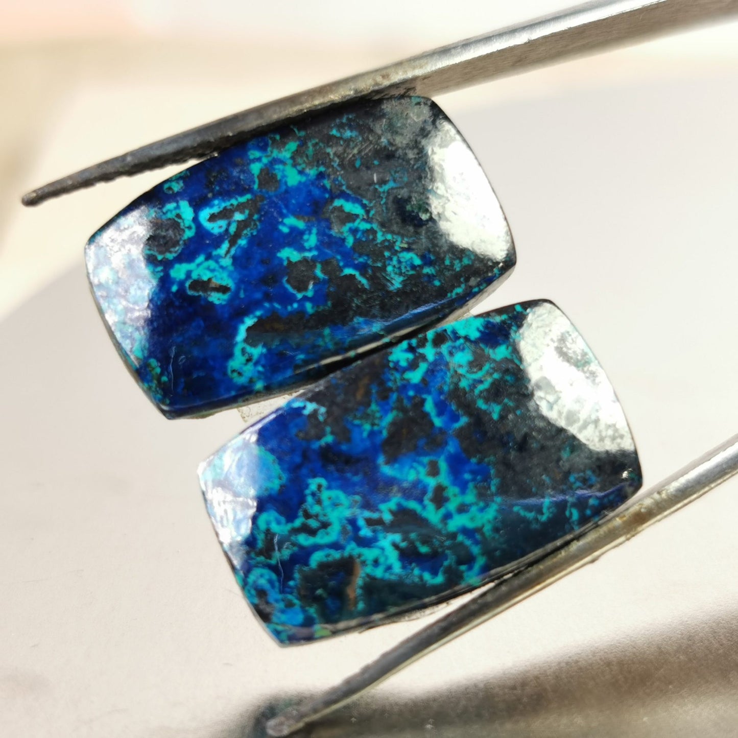 Coppia di Azzurro-Malachiti taglio cuscino cabochon 26,35 ct