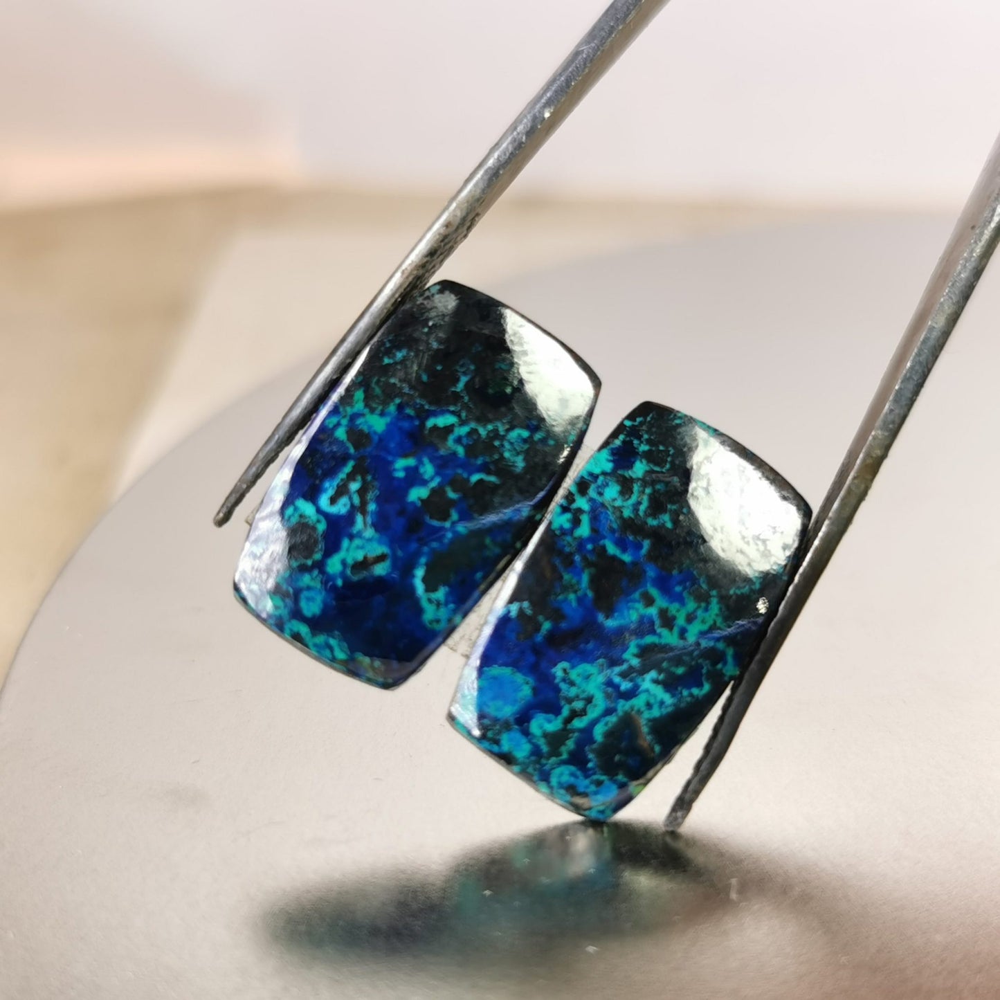 Coppia di Azzurro-Malachiti taglio cuscino cabochon 26,35 ct