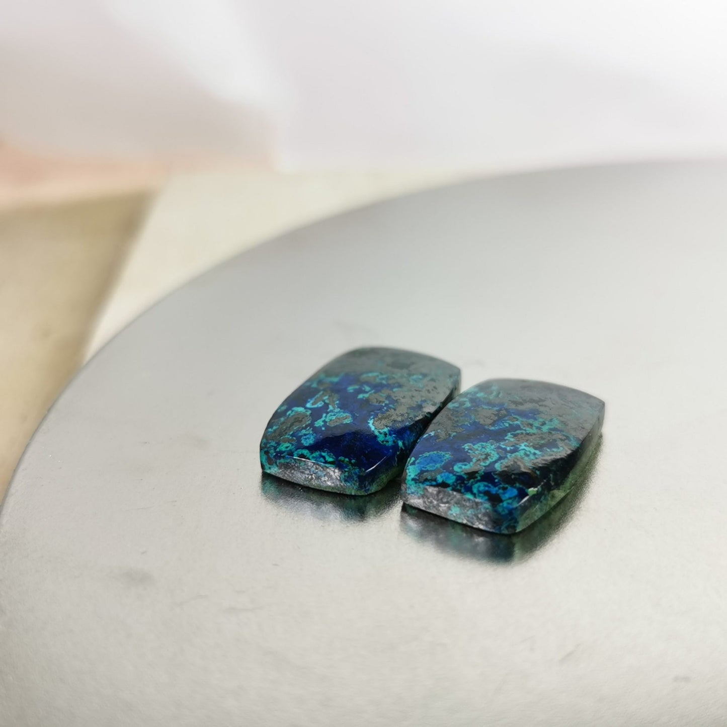 Coppia di Azzurro-Malachiti taglio cuscino cabochon 26,35 ct