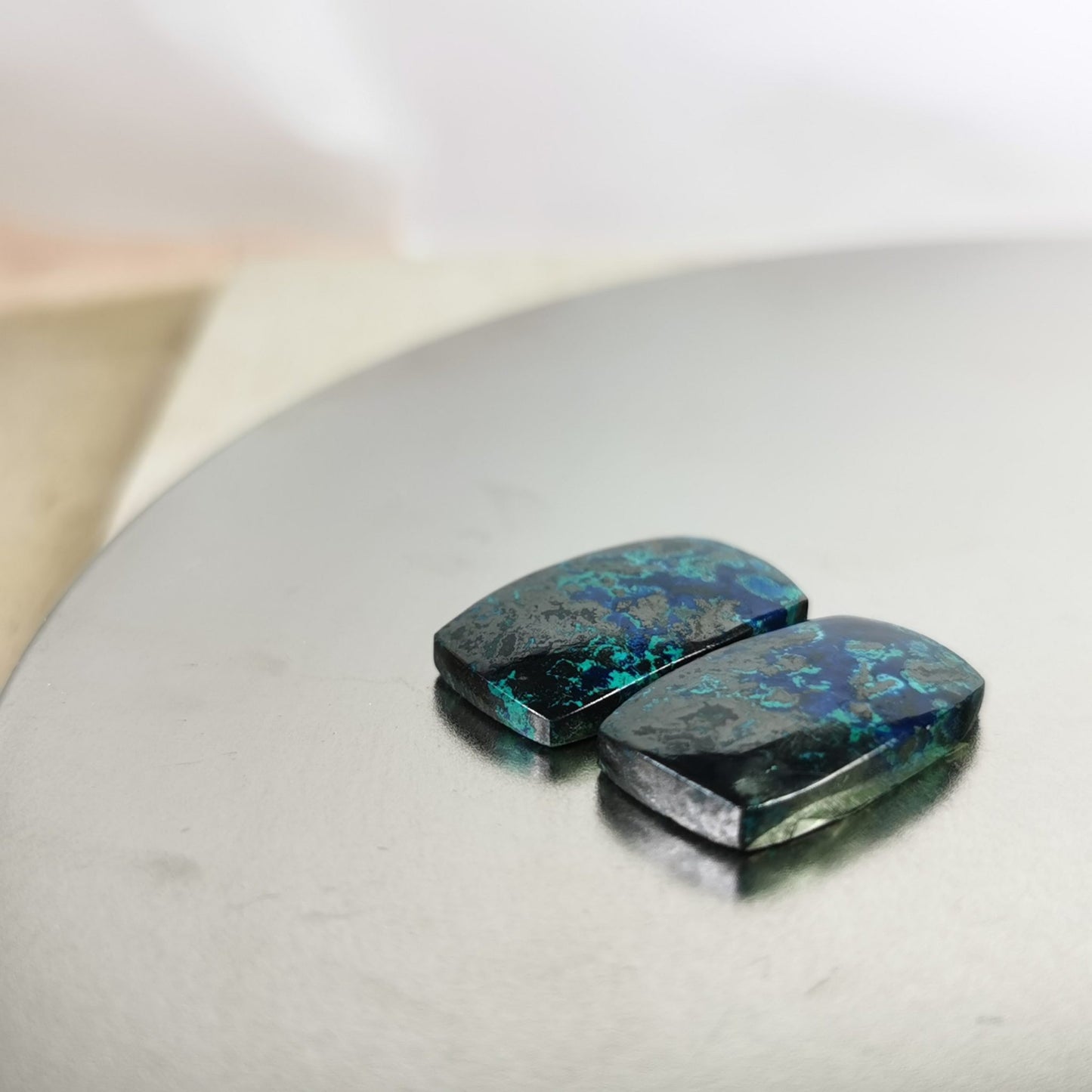 Coppia di Azzurro-Malachiti taglio cuscino cabochon 26,35 ct