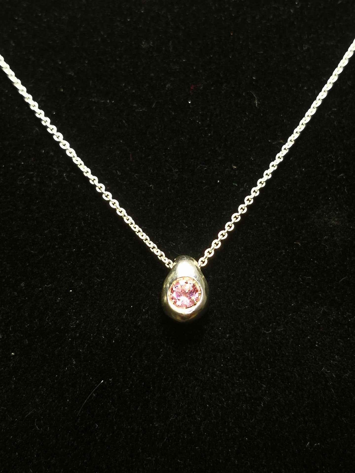Ciottolo in Argento con Tormalina Rosa Tonda