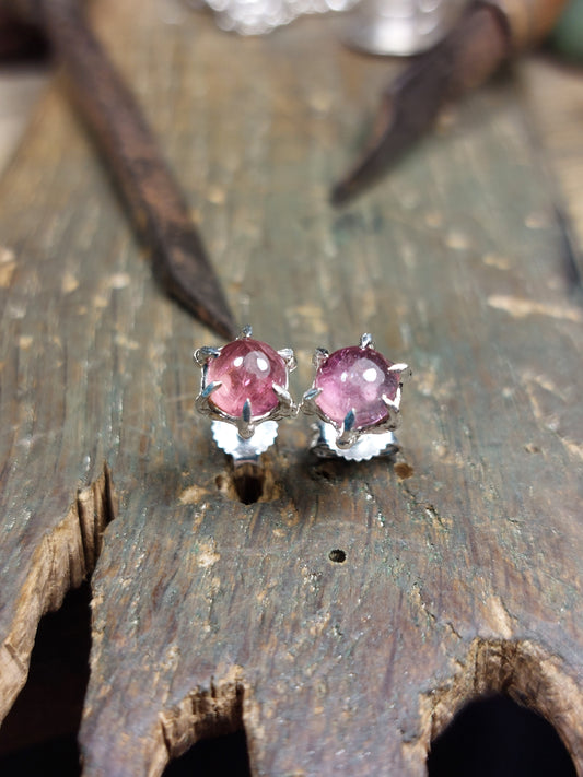 Orecchino "Granelli" con Tormalina Rosa - Cabochon Tondo - 5mm