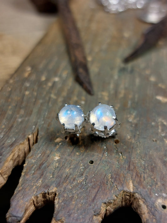 Orecchino "Granelli" con Labradorite Moonstone - Cabochon Tondo - 6mm