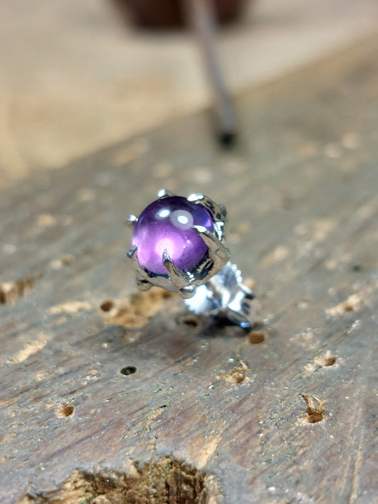 Orecchino "Granelli" con Ametista Scura - Cabochon Tondo - 6mm
