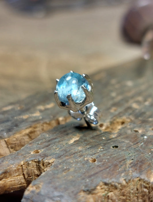 Orecchino "Granelli" con Acquamarina - Cabochon Tondo - 6mm