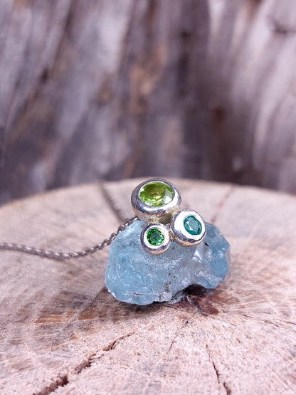 "Ciottoli" In argento con Peridoto, Smeraldo e Diopside
