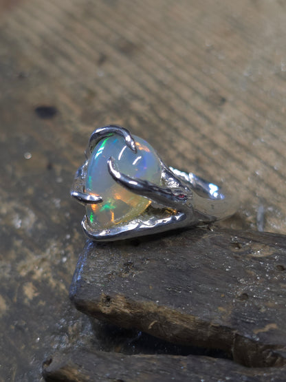 "Branches and Roots" Torchon Ring with Ethiopian Opal