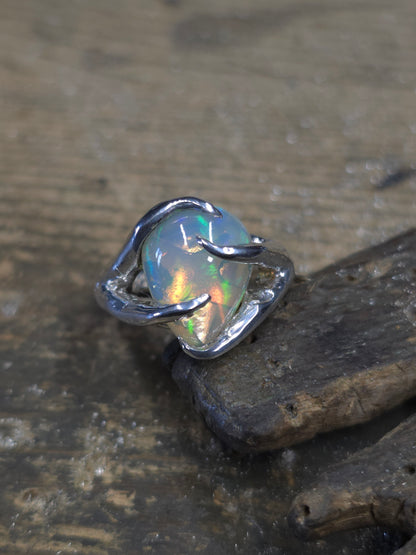 "Branches and Roots" Torchon Ring with Ethiopian Opal