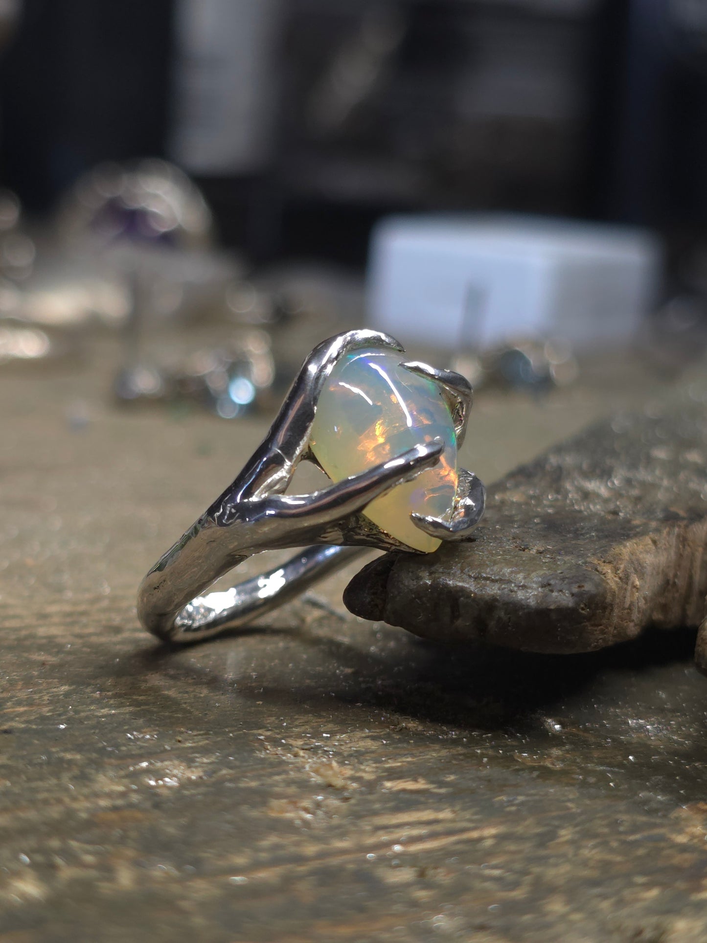 "Branches and Roots" Torchon Ring with Ethiopian Opal