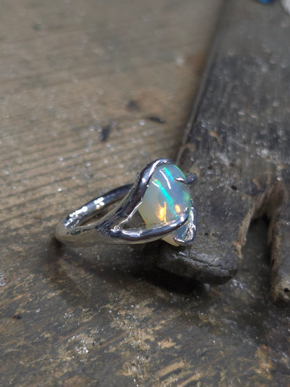 "Branches and Roots" Torchon Ring with Ethiopian Opal