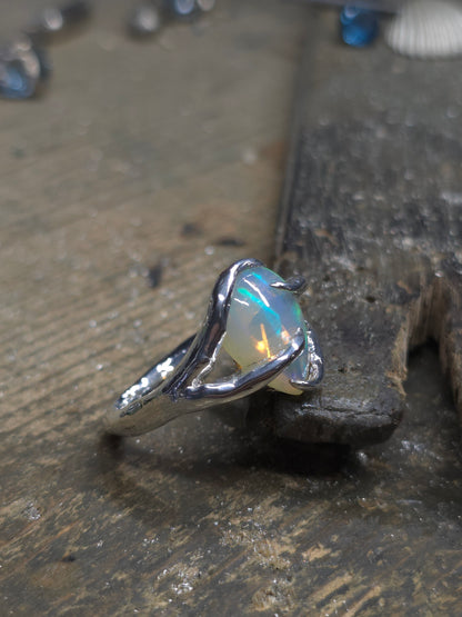 "Branches and Roots" Torchon Ring with Ethiopian Opal