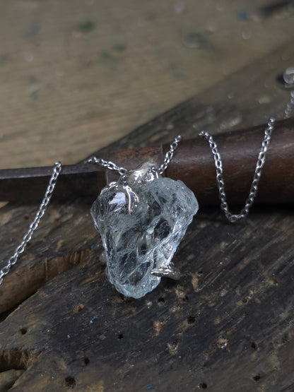 "Branches and Roots" pendant with Tumbled Aquamarine