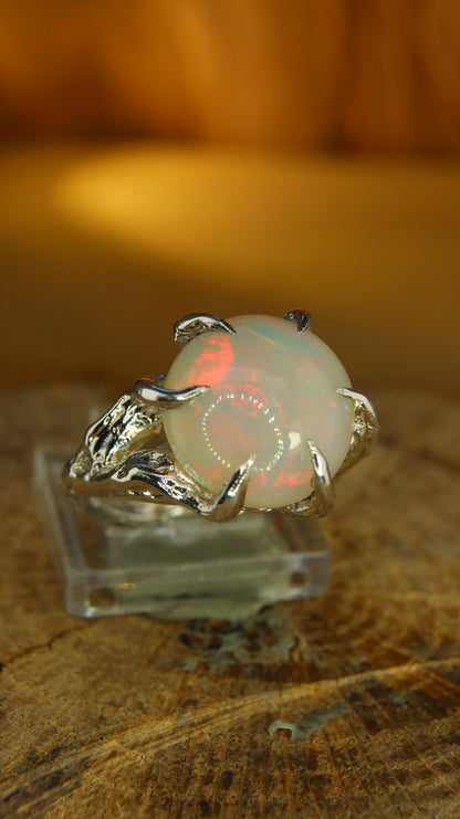 "Branches and Roots" Torchon Ring with Ethiopian Opal