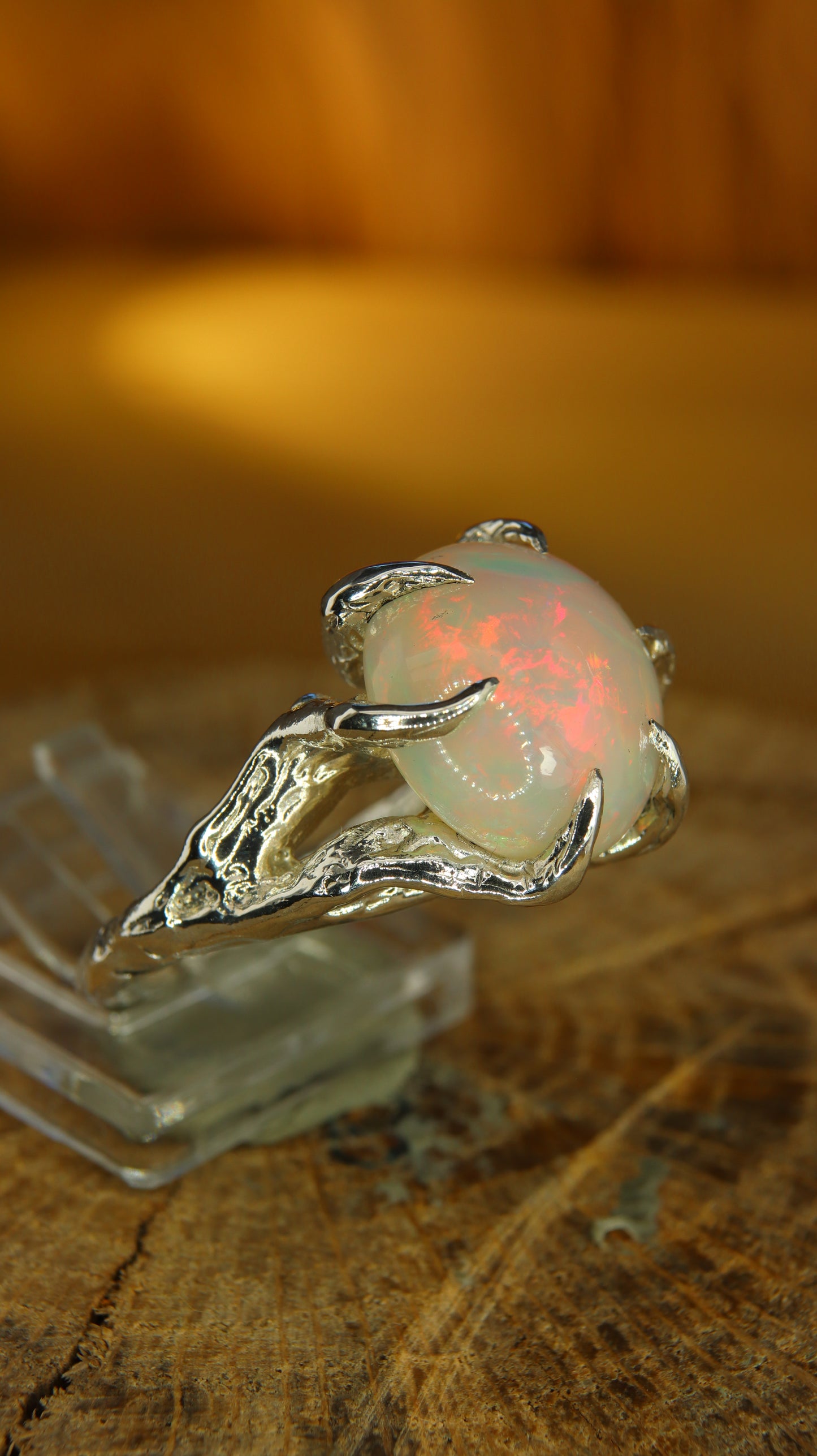 "Branches and Roots" Torchon Ring with Ethiopian Opal