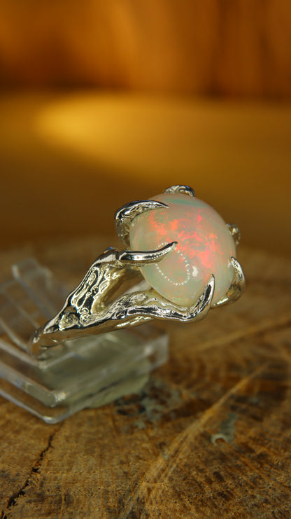 "Branches and Roots" Torchon Ring with Ethiopian Opal