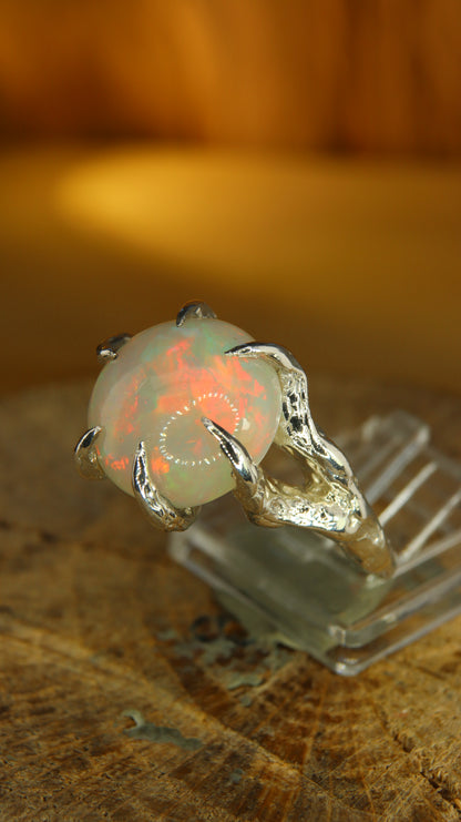 "Branches and Roots" Torchon Ring with Ethiopian Opal