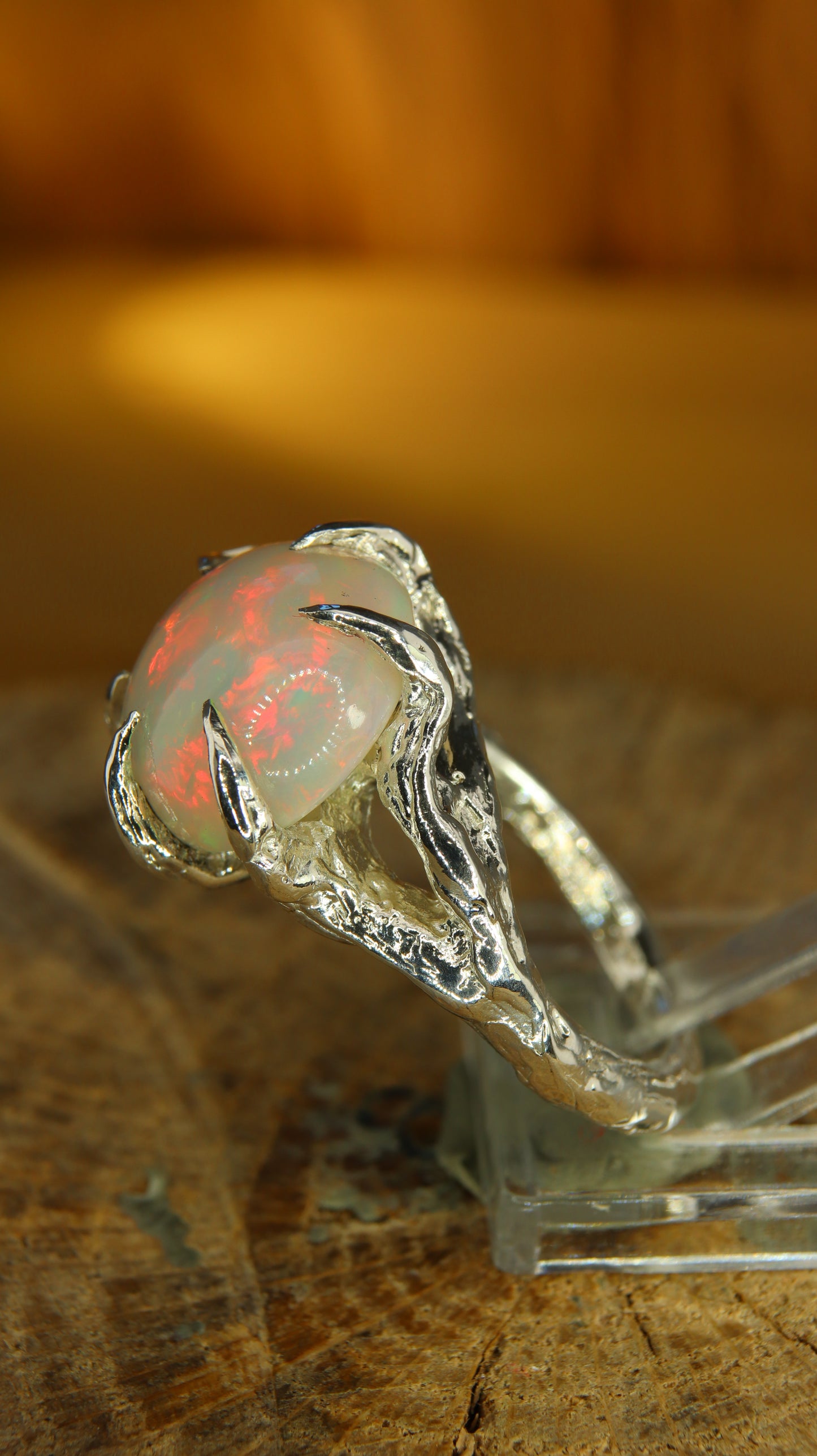 "Branches and Roots" Torchon Ring with Ethiopian Opal