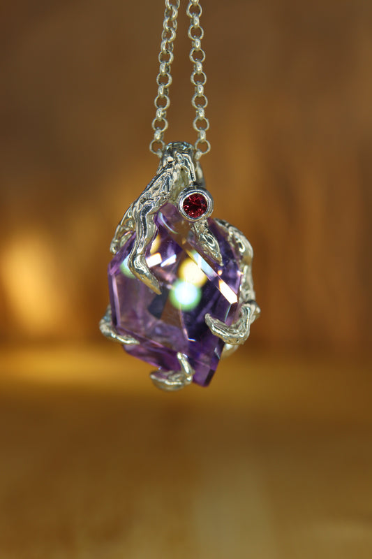 "Reflections" pendant with hand-cut Rose Quartz