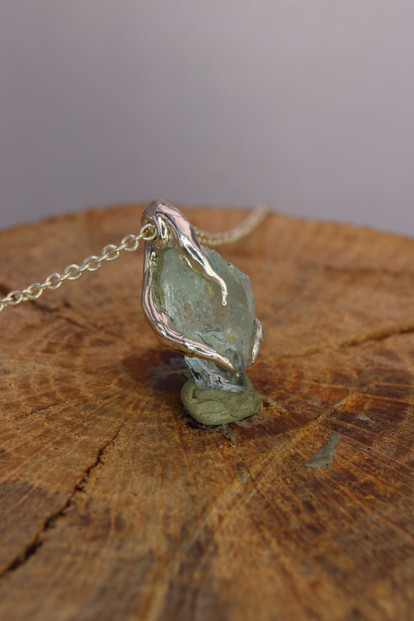 "Branches and Roots" pendant with Tumbled Aquamarine