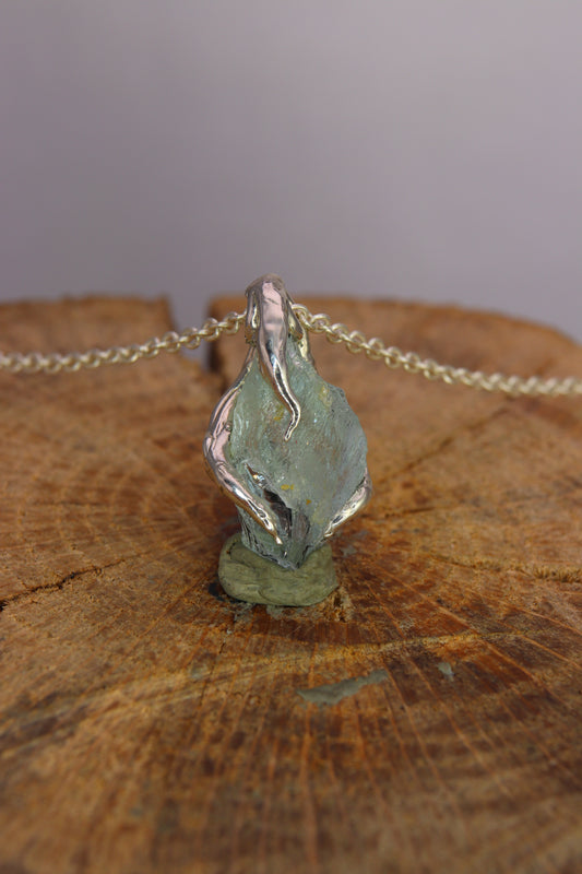 "Branches and Roots" pendant with Tumbled Aquamarine