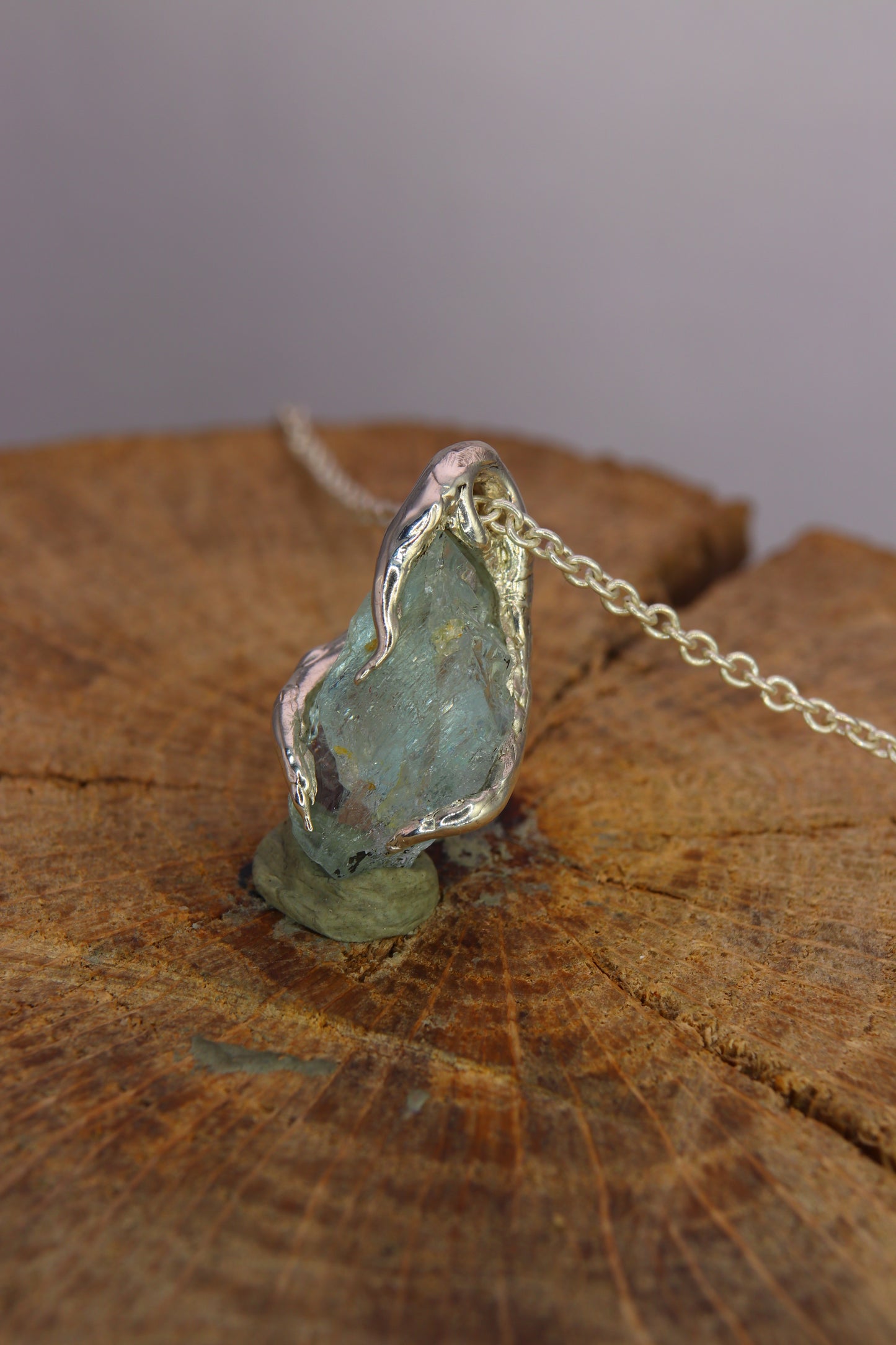 "Branches and Roots" pendant with Tumbled Aquamarine