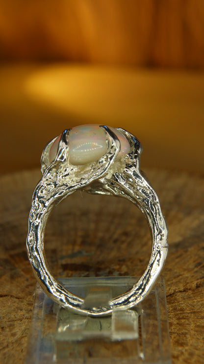 "Branches and Roots" Torchon Ring with Ethiopian Opal