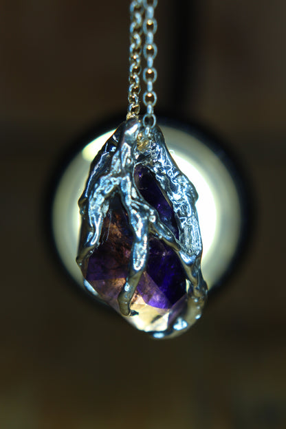 "Roots" Pendant in Silver with Partially Faceted Iolite 