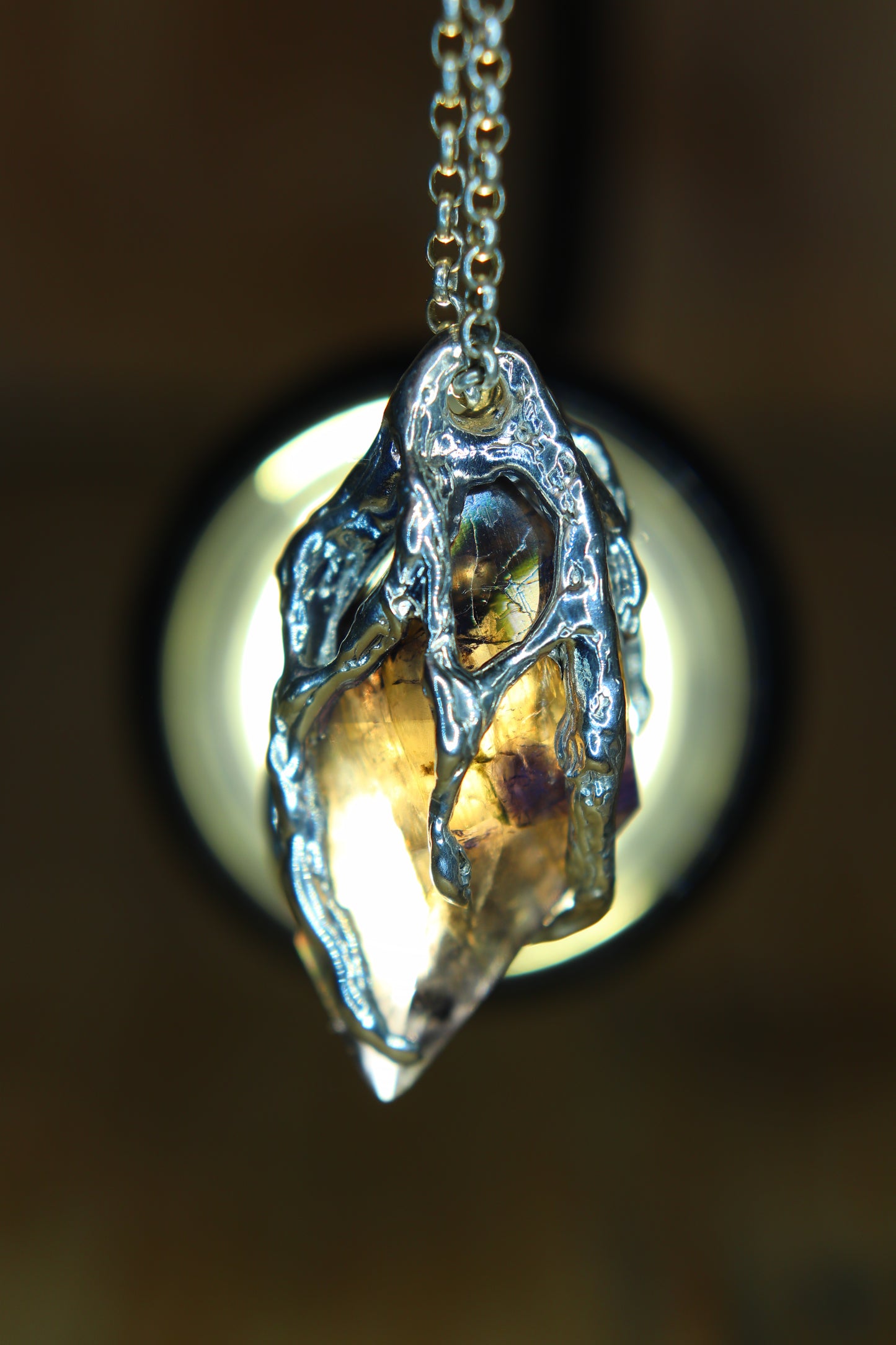 "Roots" Pendant in Silver with Partially Faceted Iolite 