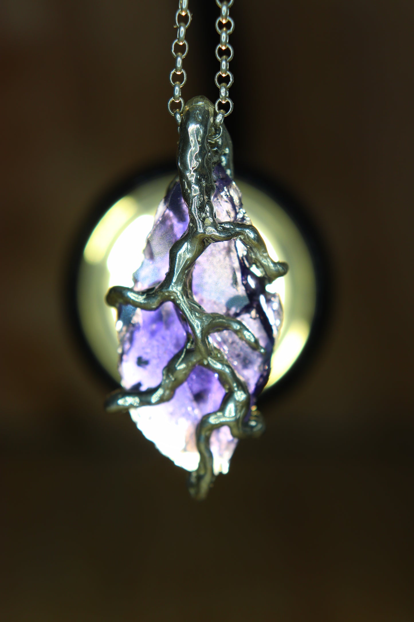 "Roots" Pendant in Silver with Partially Faceted Iolite 