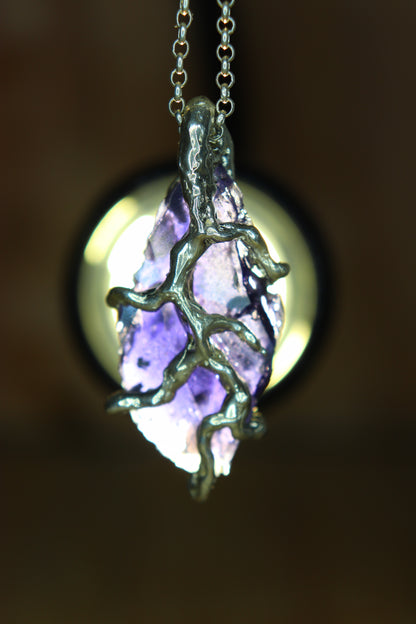 "Roots" Pendant in Silver with Partially Faceted Iolite 