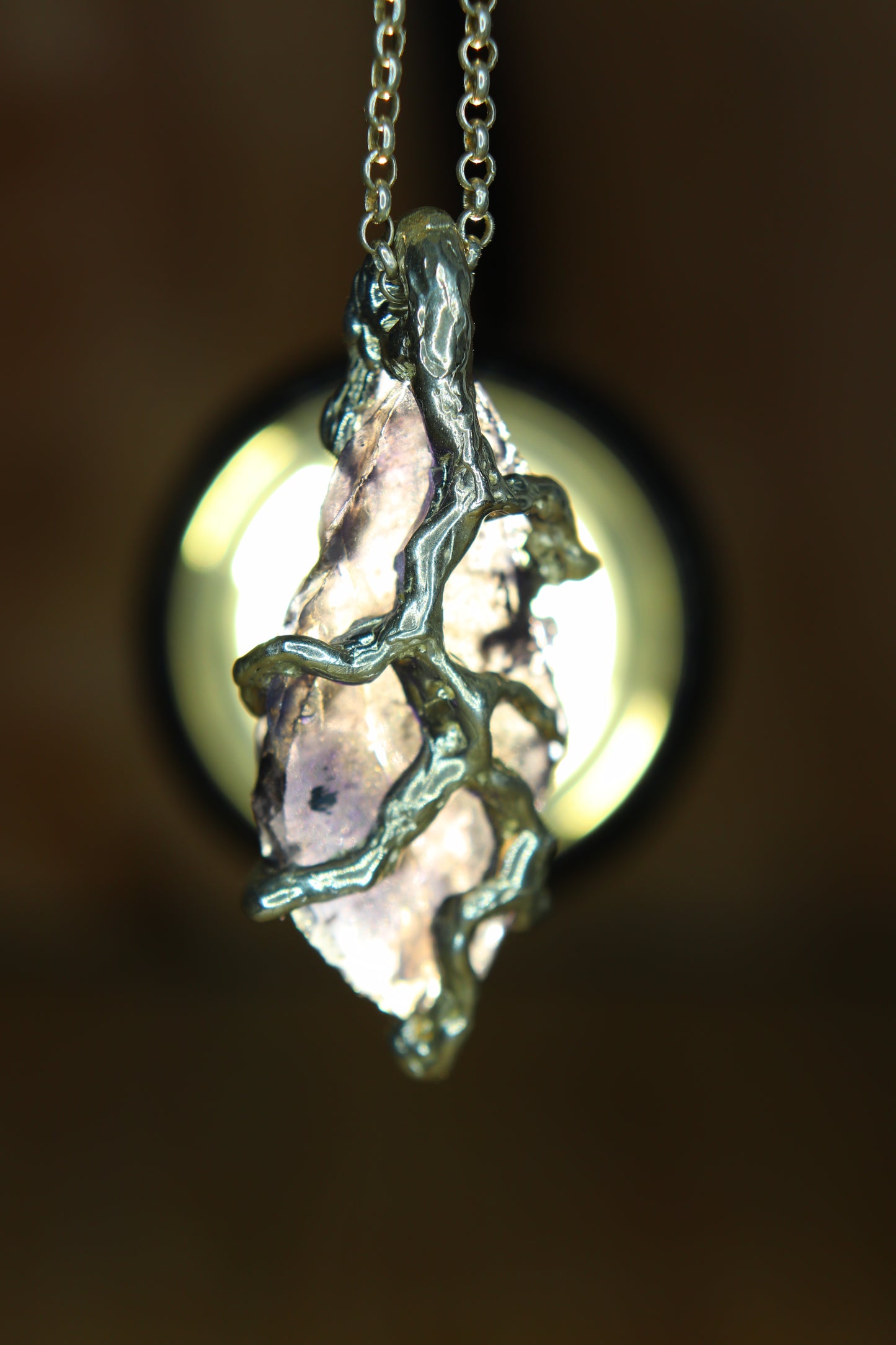 "Roots" Pendant in Silver with Partially Faceted Iolite 
