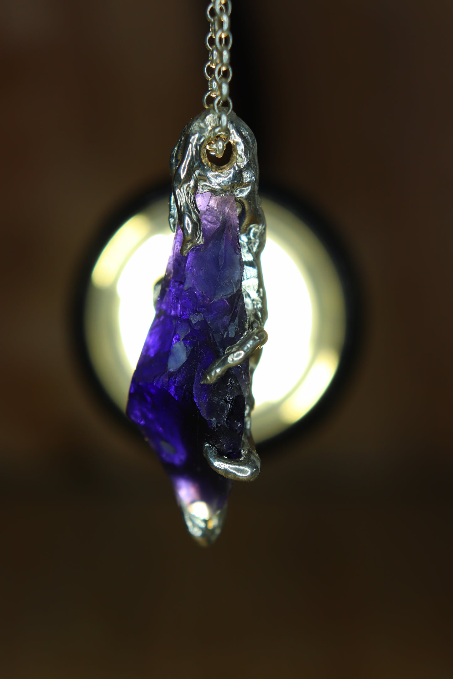 "Roots" Pendant in Silver with Partially Faceted Iolite 