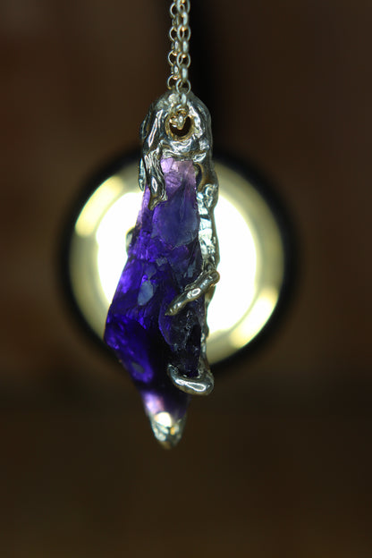 "Roots" Pendant in Silver with Partially Faceted Iolite 