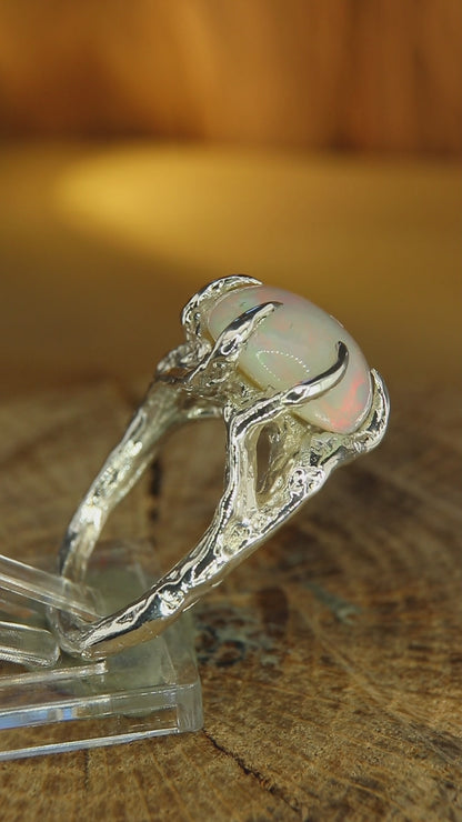 "Branches and Roots" Torchon Ring with Ethiopian Opal