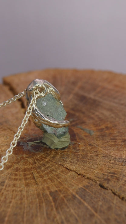 "Branches and Roots" pendant with Tumbled Aquamarine