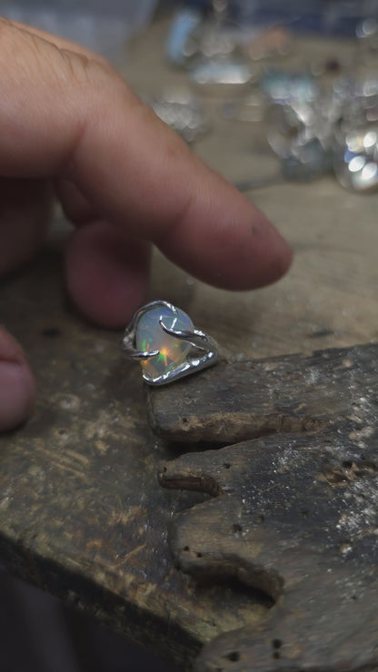 "Branches and Roots" Torchon Ring with Ethiopian Opal