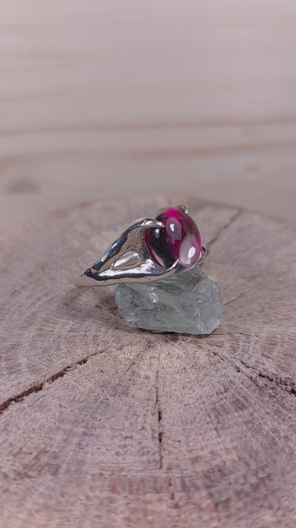 Anello "Illusione" con Rubino e Topazio Trasparente Cabochon