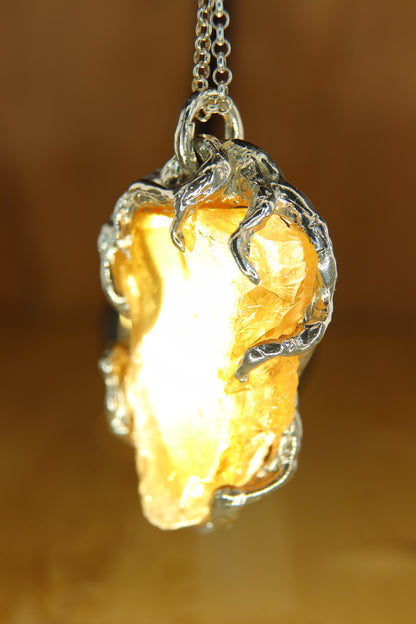 Ciondolo "Roots" in Argento con Quarzo misto Citrino-Ialino Taglio Custom