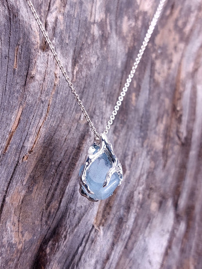 Ciondolo in argento con Ciottolo di acquamarina Burattata