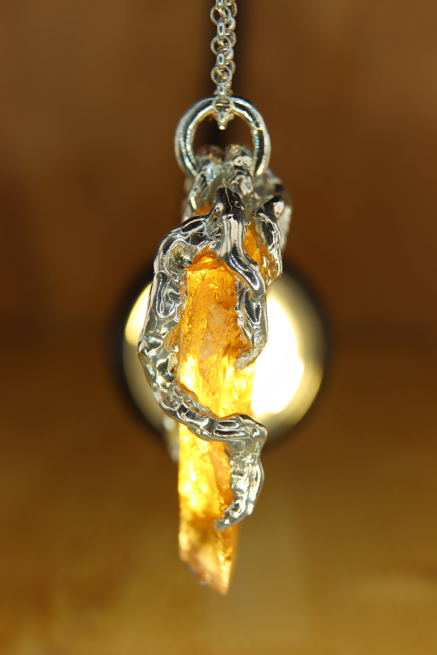 Ciondolo "Roots" in Argento con Quarzo misto Citrino-Ialino Taglio Custom
