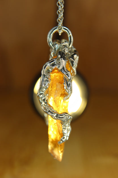 Ciondolo "Roots" in Argento con Quarzo misto Citrino-Ialino Taglio Custom